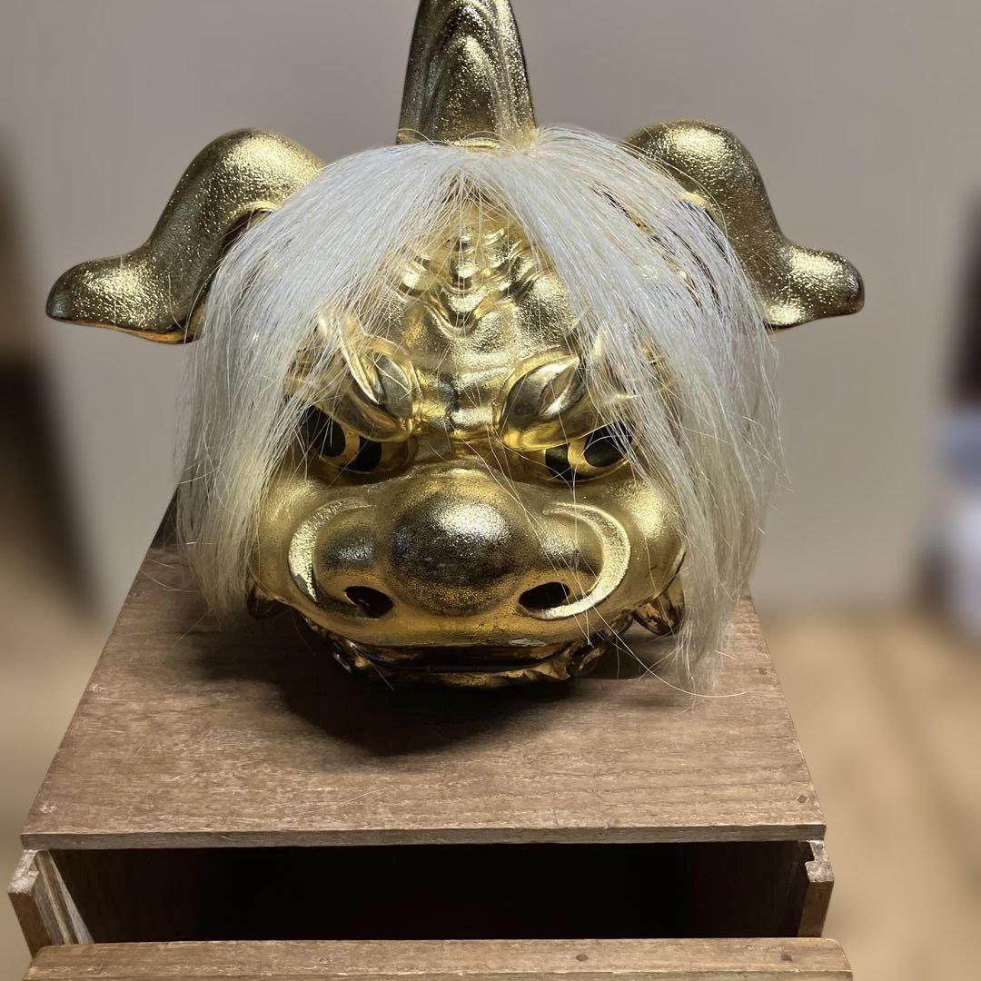 金塗り獅子頭部彫刻、富山県井波彫刻家　宮崎辰児作 2026年最新】井波 彫刻 獅子頭の人気アイテム - メルカリ
