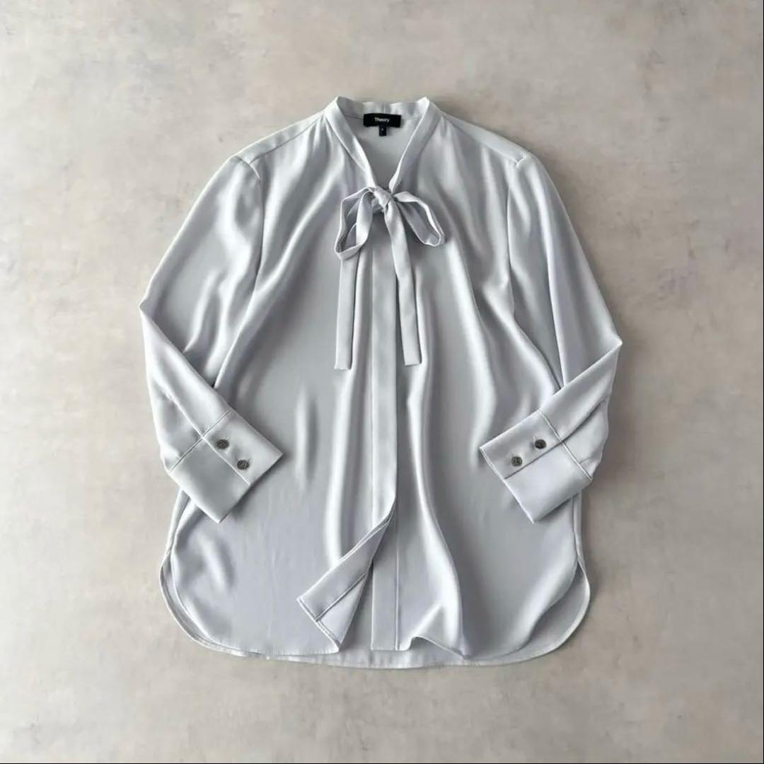 極美品　セオリー　長袖　ジョーゼット　タイブラウス　アイス