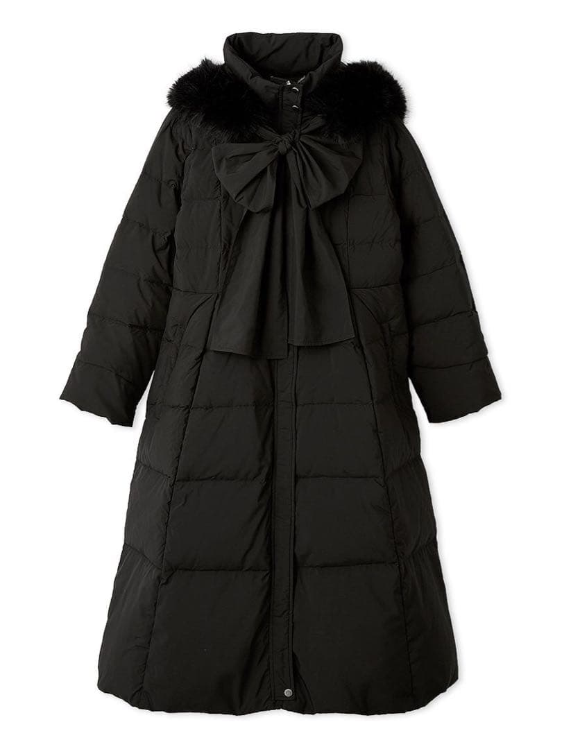 完売品 新品未使用 セルフォード フードリボンロングダウンコート BLK