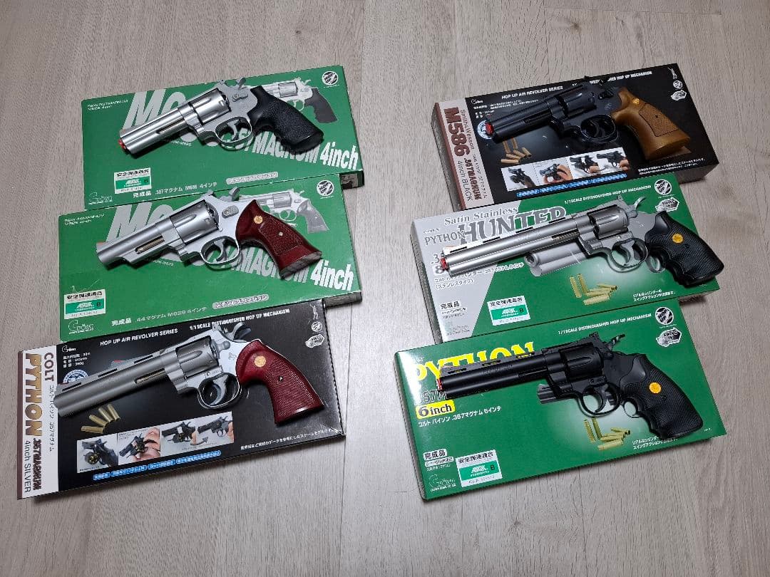 極美品～良品　クラウンモデル　エアーリボルバー　6機種セット　合法品 クラウンモデル S&W M686 6インチ シルバー 10才以上用エアリボルバー