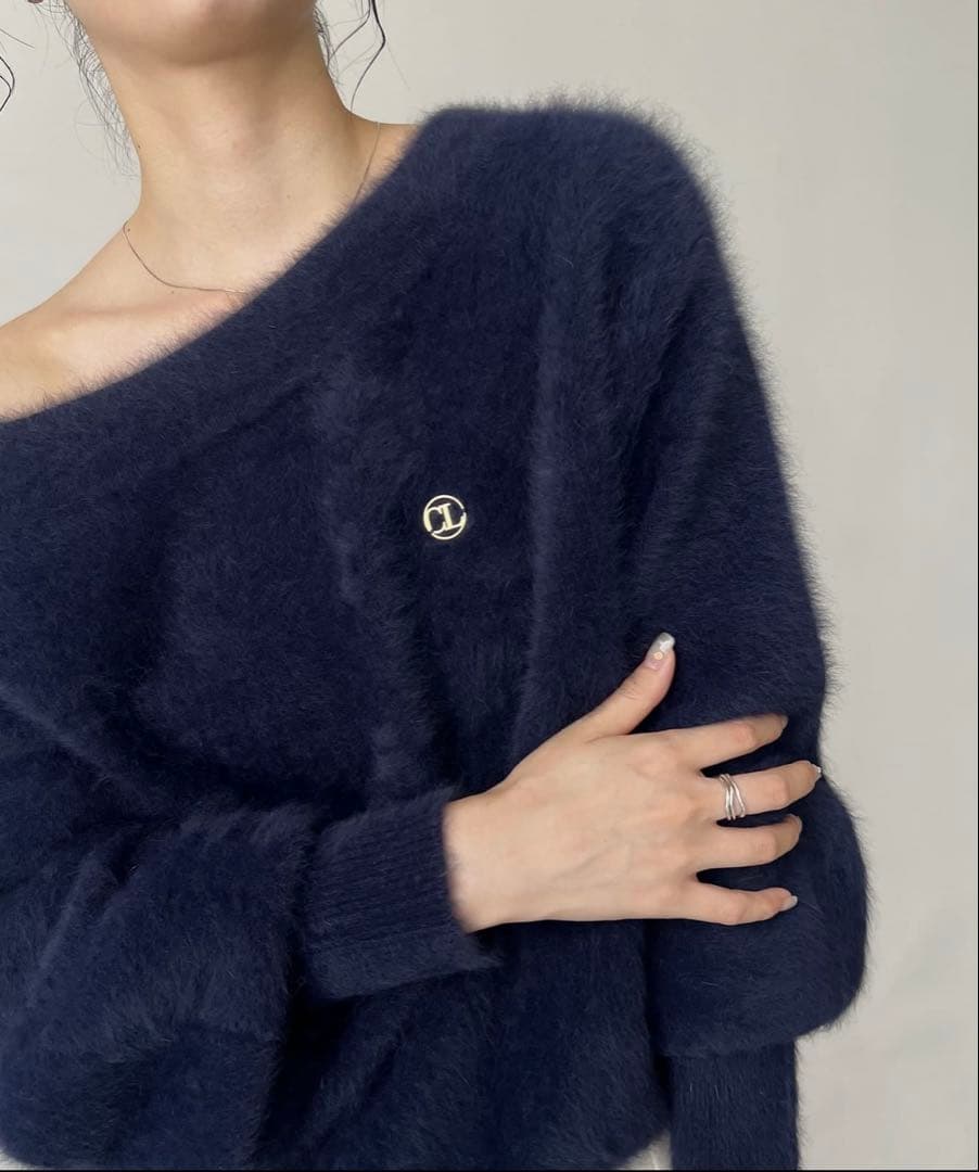 ひよこ　【C.L】FOXカシミアボートネックニット ネイビー