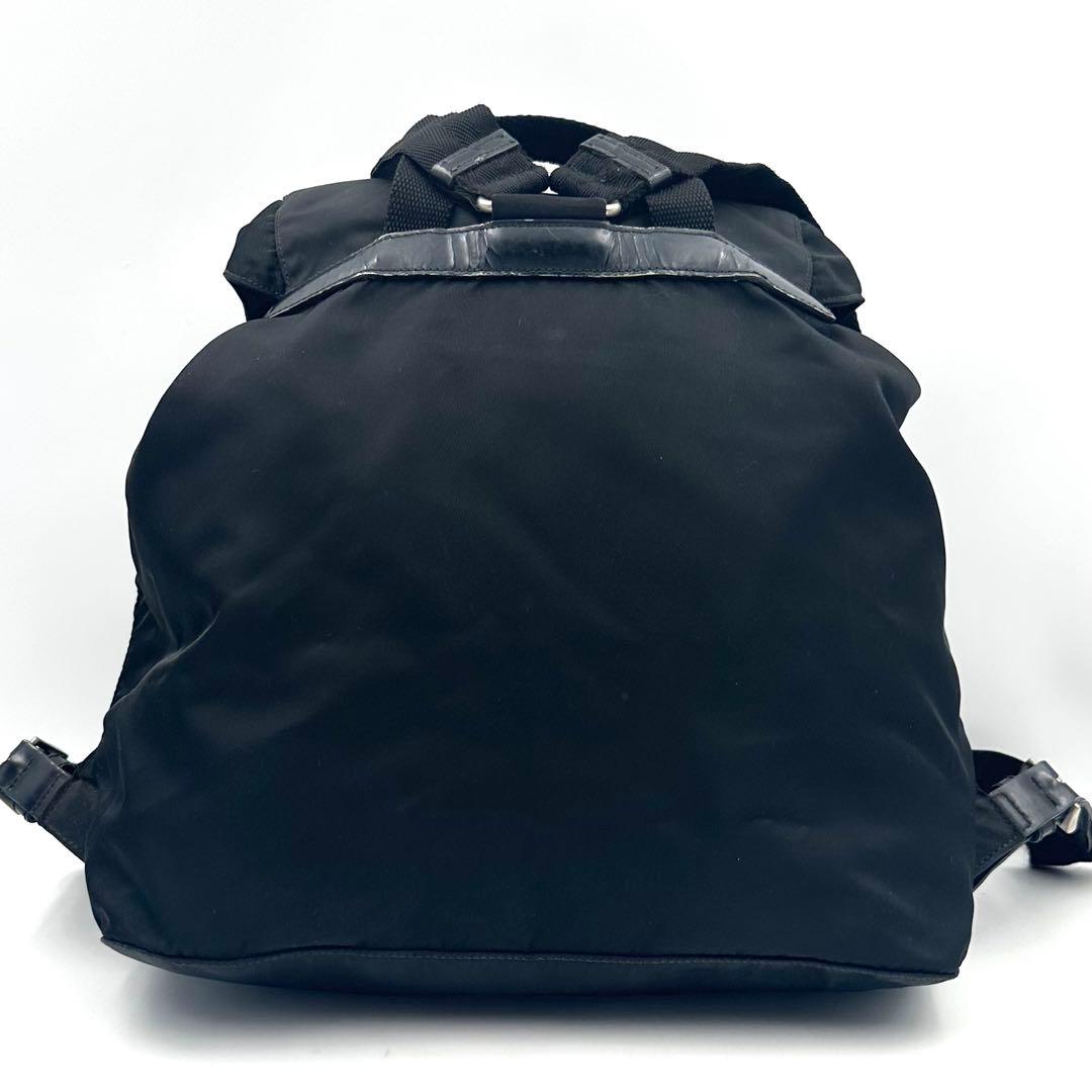 《良品》PRADA 三角ロゴ Wポケット ナイロン レザーリュック デイパック