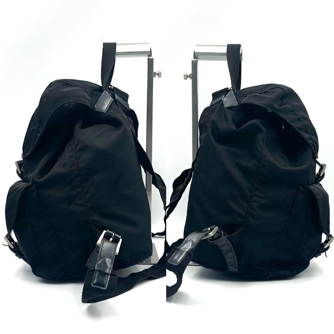 《良品》PRADA 三角ロゴ Wポケット ナイロン レザーリュック デイパック