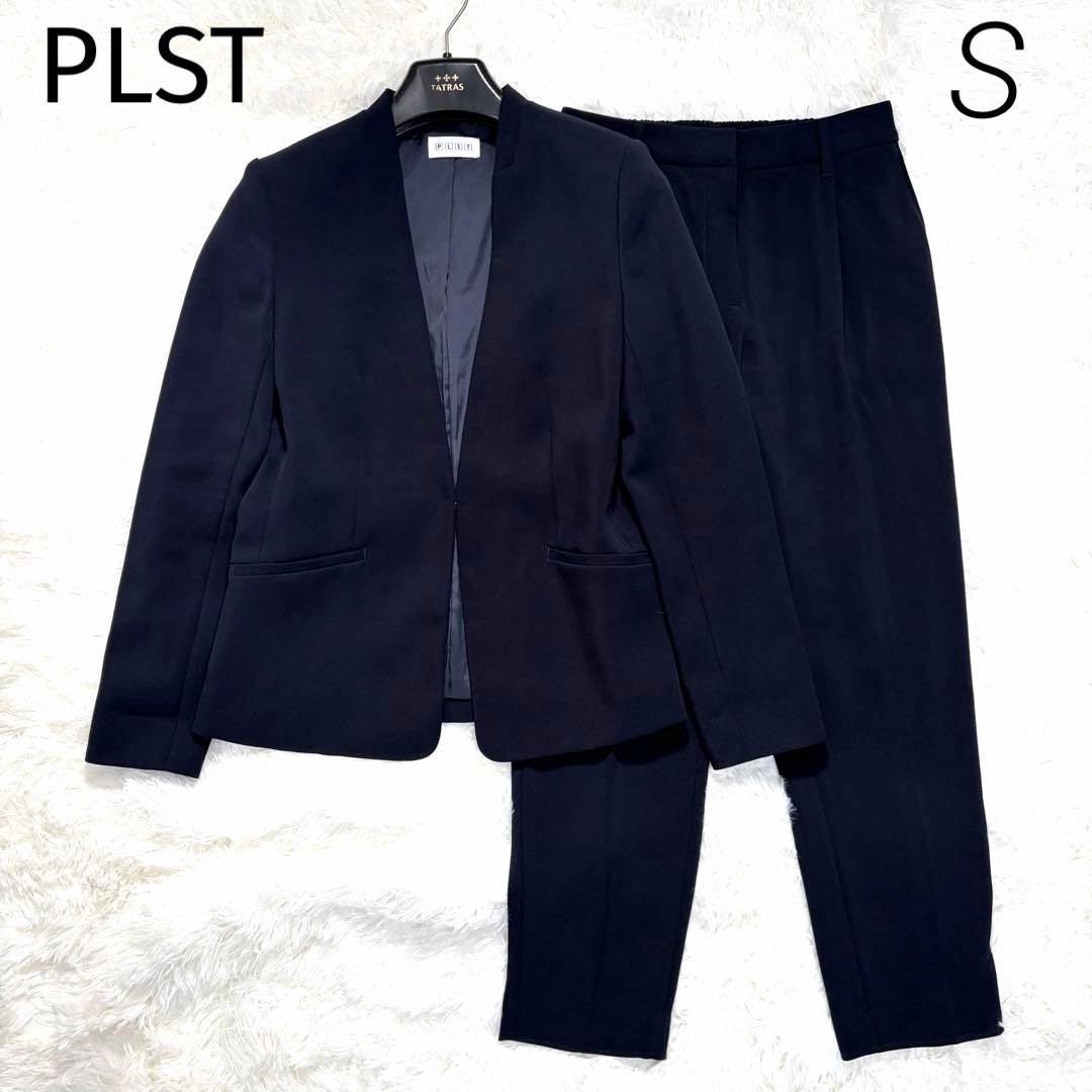 PLST セットアップ ストレッチ ノーラペル テーパード ネイビー　S