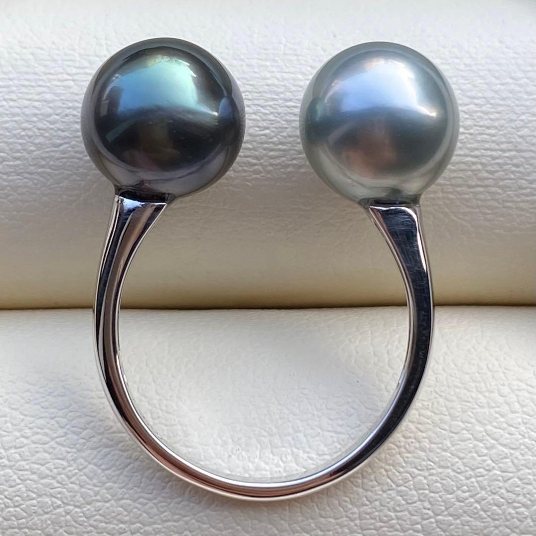 本真珠 南洋黒蝶真珠ダブルリング 9.3&9.1mmピーコックグリーンL1264