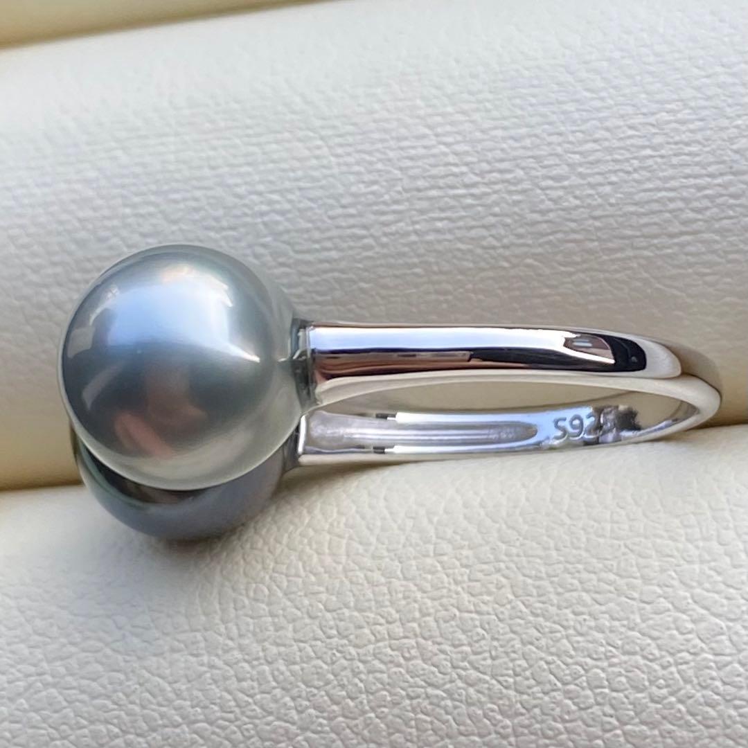 本真珠 南洋黒蝶真珠ダブルリング 9.3&9.1mmピーコックグリーンL1264