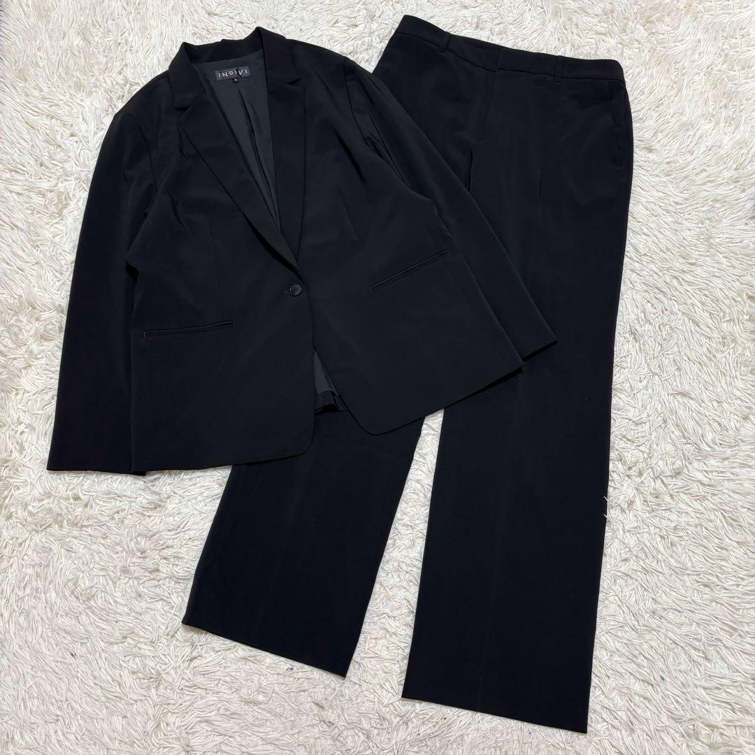 希少 15号 INDIVI ストレッチ 伸縮性 セットアップ スーツ ブラック