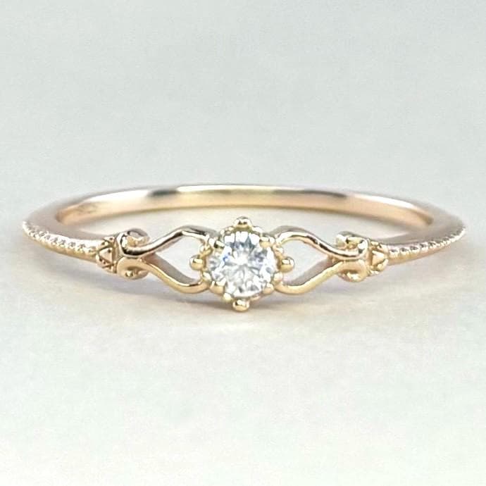 ④S925 ジルコニアリング 9号 18K アンティーク調 指輪 重ね付け