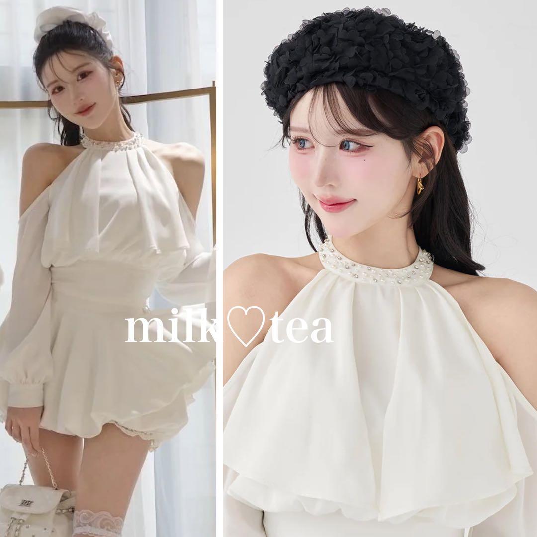 新品タグ付き ダーリッチ パールネックアメスリブラウス ホワイト