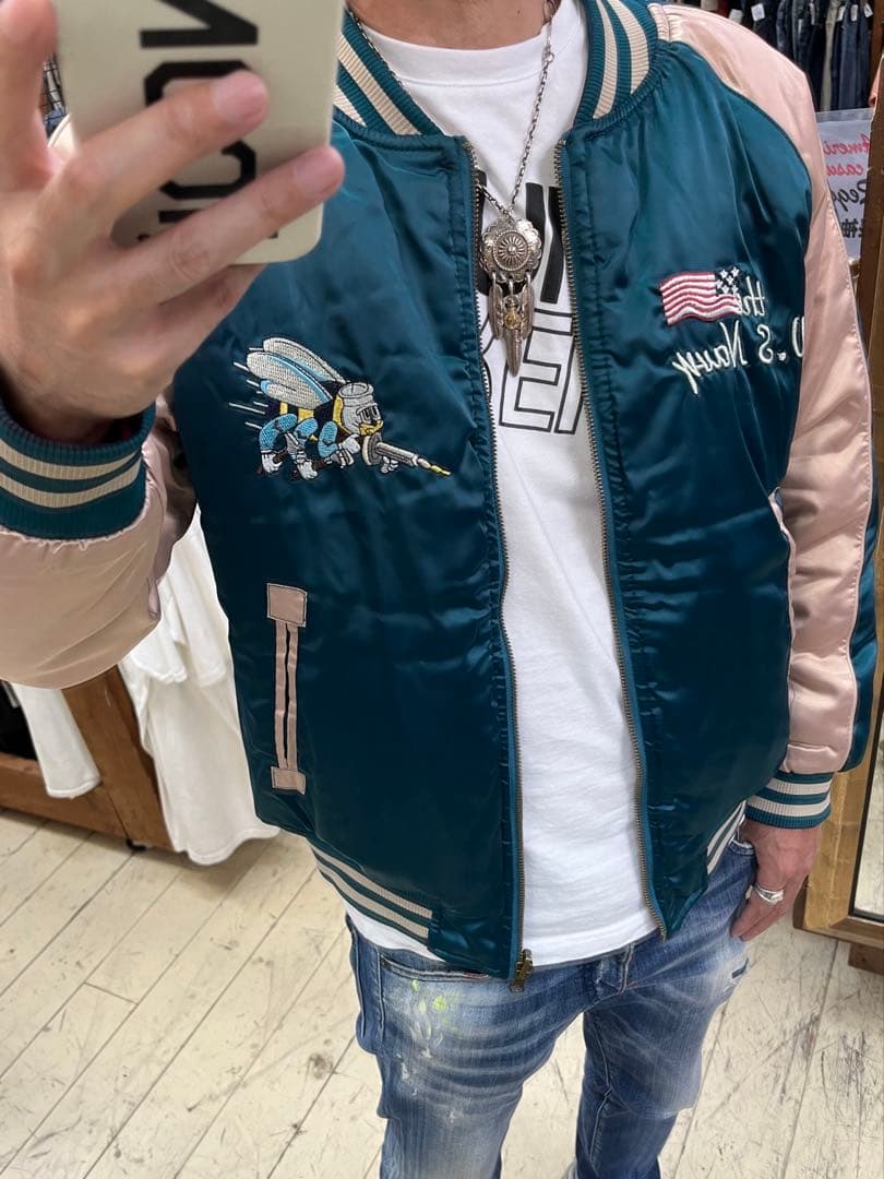 サ*ん様 U.S.NAVY SEABEES×鶴刺繍 リバーシブルスカジャン スー