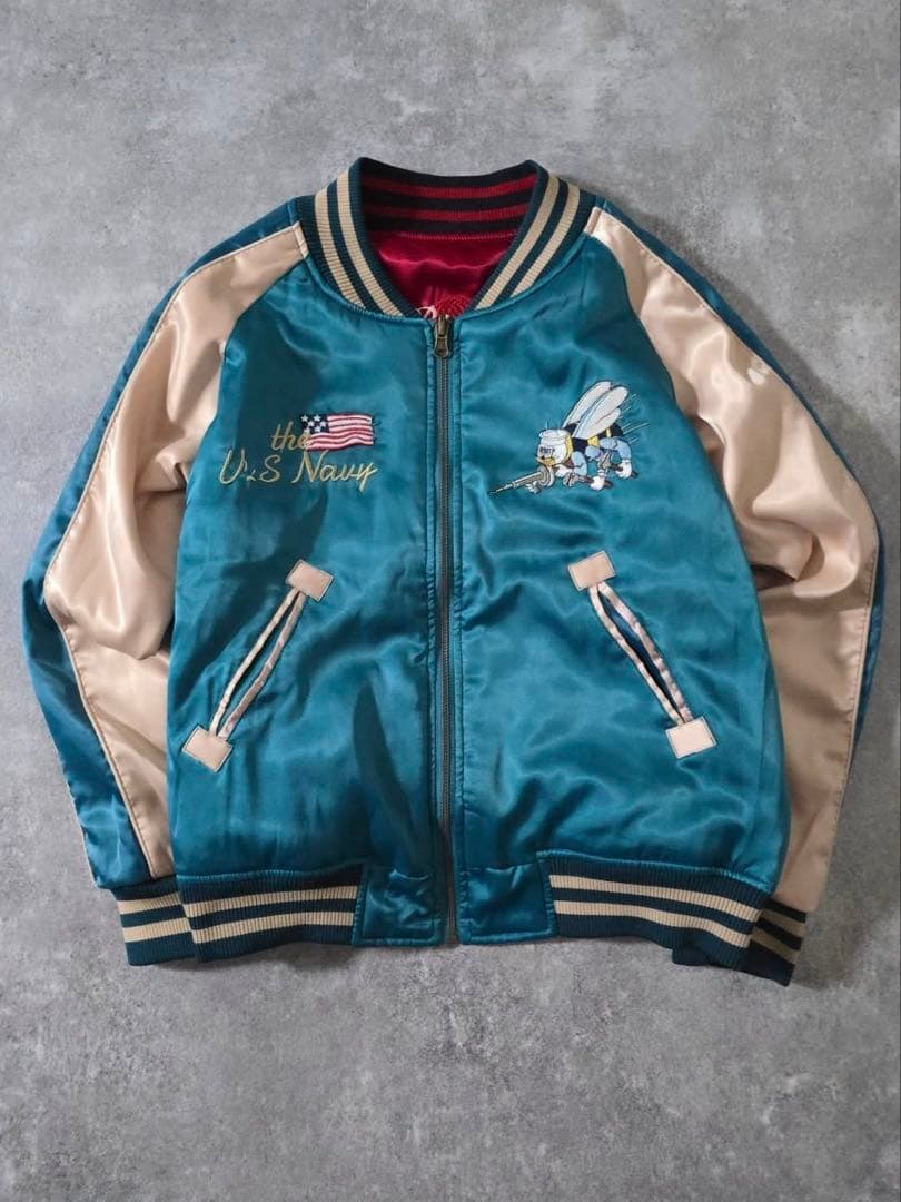 サ*ん様 U.S.NAVY SEABEES×鶴刺繍 リバーシブルスカジャン スー
