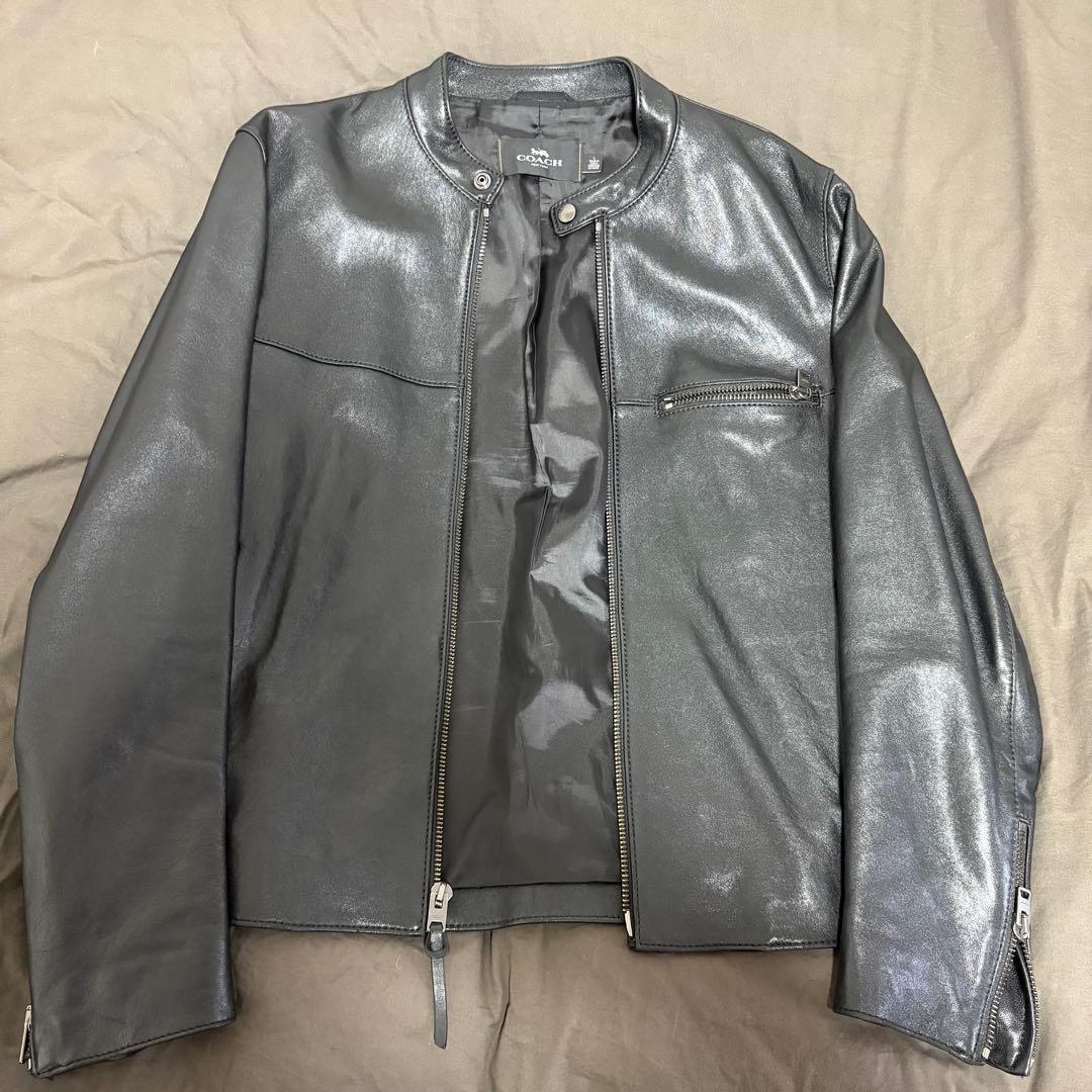 COACH レザージャケット シングルライダース ブラック 中古・古着通販】COACH (コーチ) シングルライダースジャケット