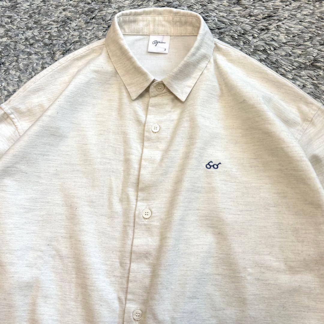 2025秋冬新作 grin グリン コットンネルメガネ刺繍シャツ 日本製