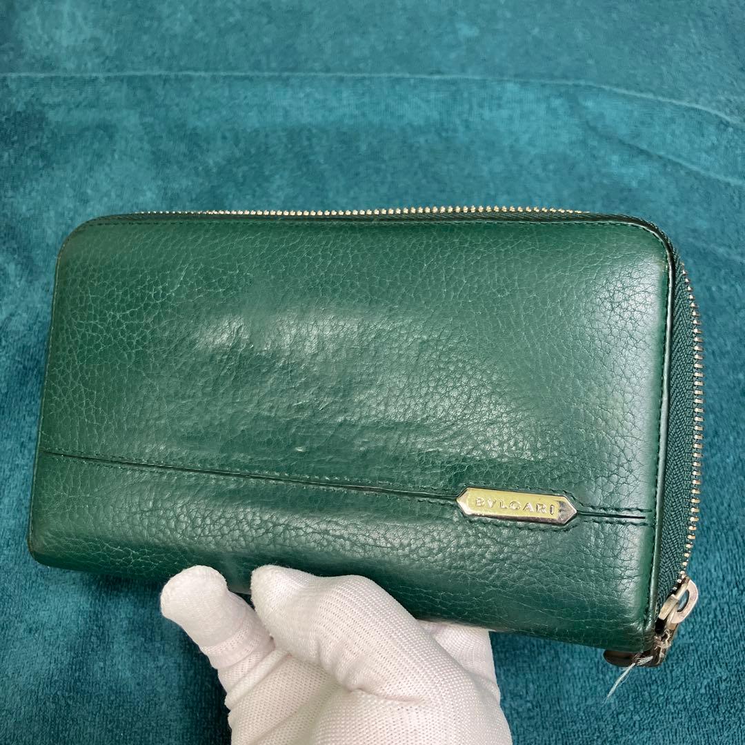 BVLGARI グリーンレザー 長財布