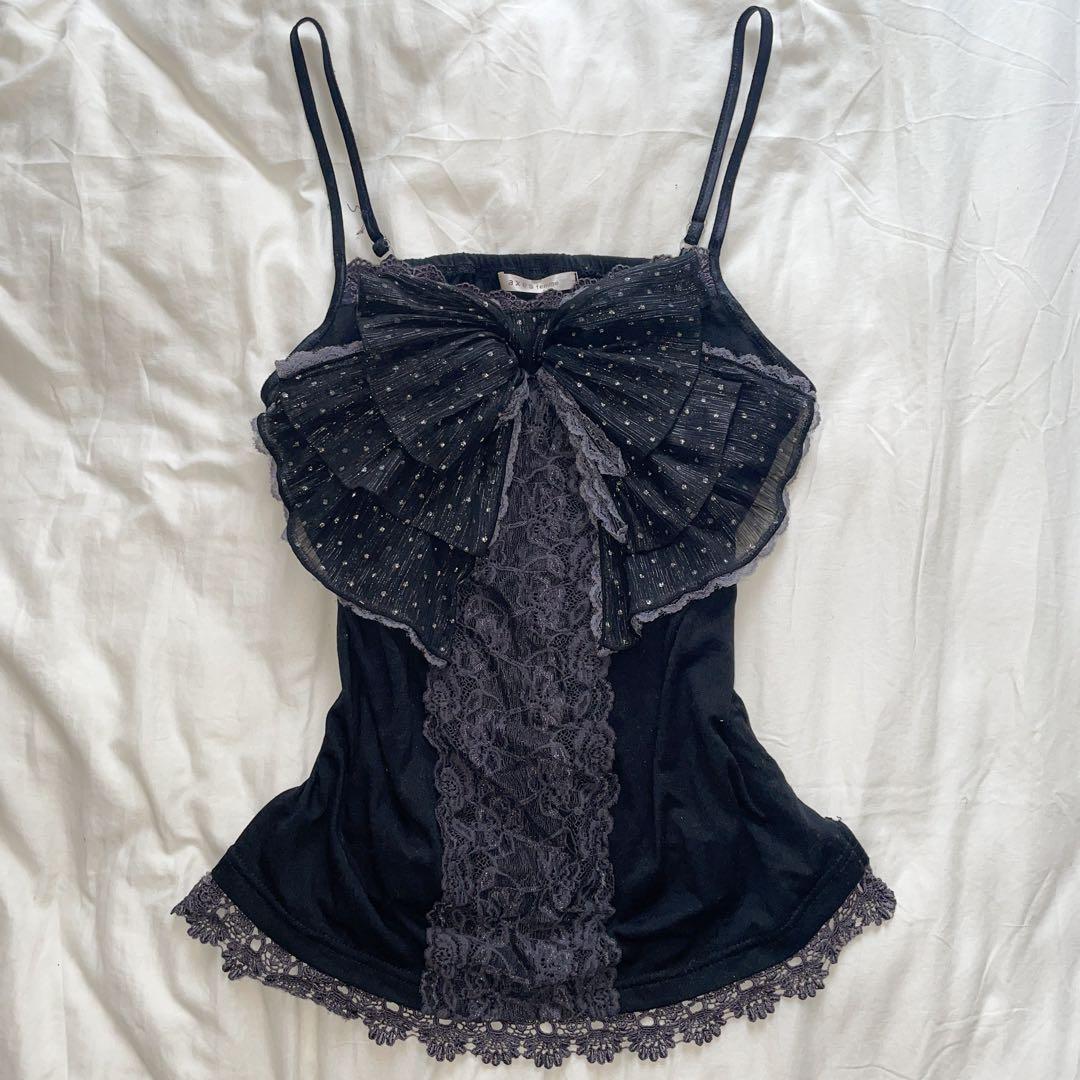 00s 希少 axes femme ビッグリボン ドットチュール レースキャミ