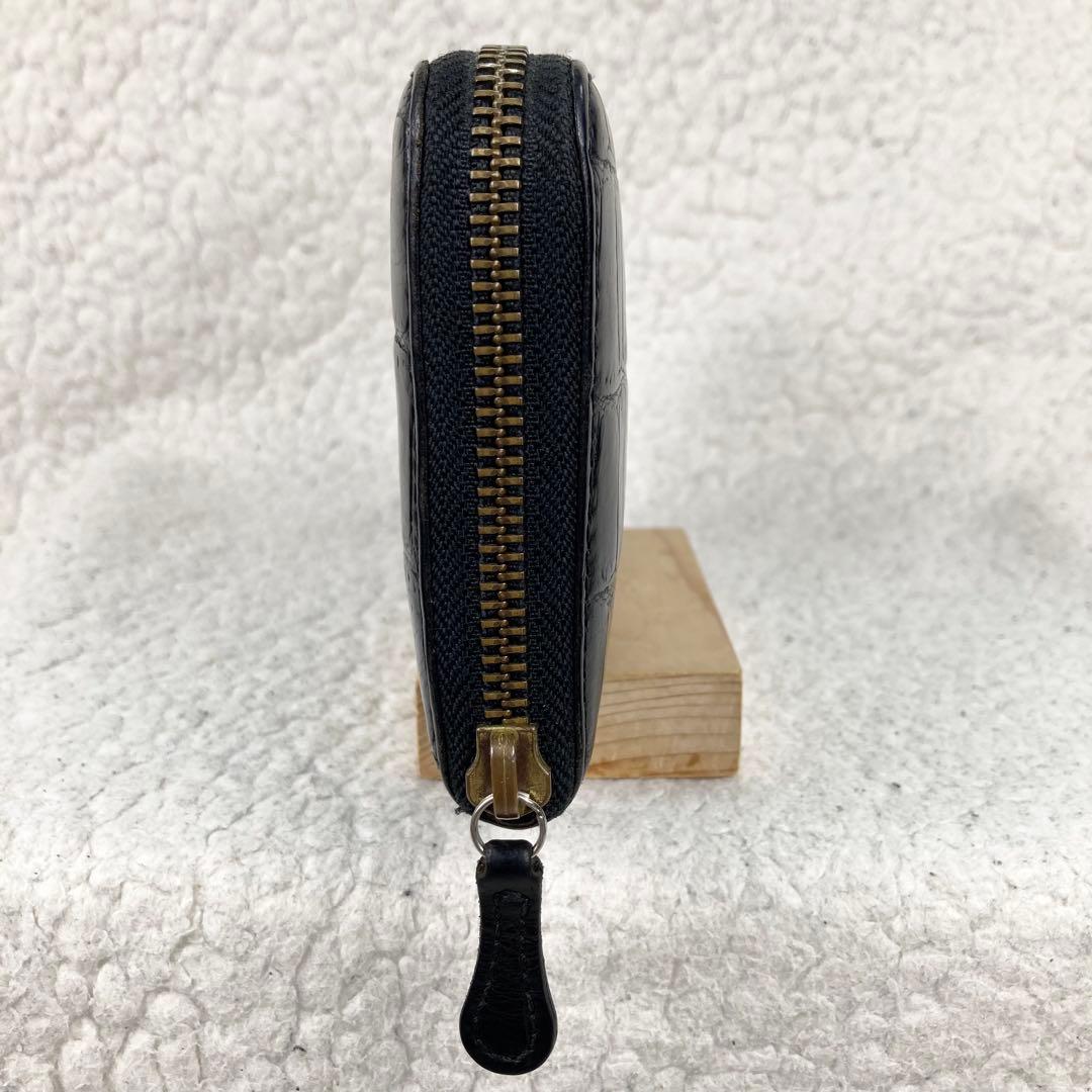 美品 フェリージ 長財布 クロコ型押 ラウンドジップ 黒 125 イタリア製