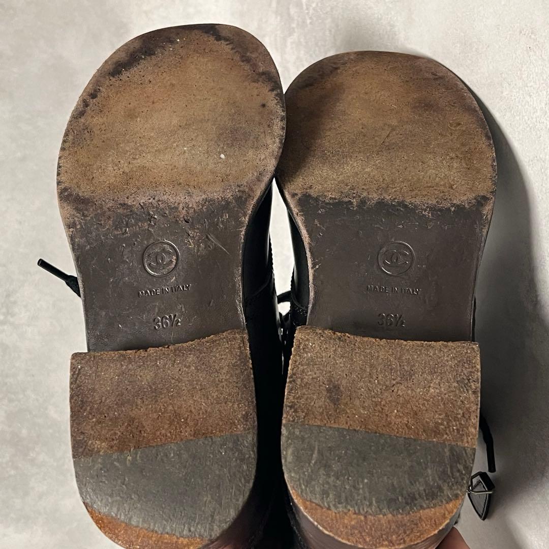 CHANEL ショートブーツ ココマーク刺繍 サイドジップ ツイード×レザー