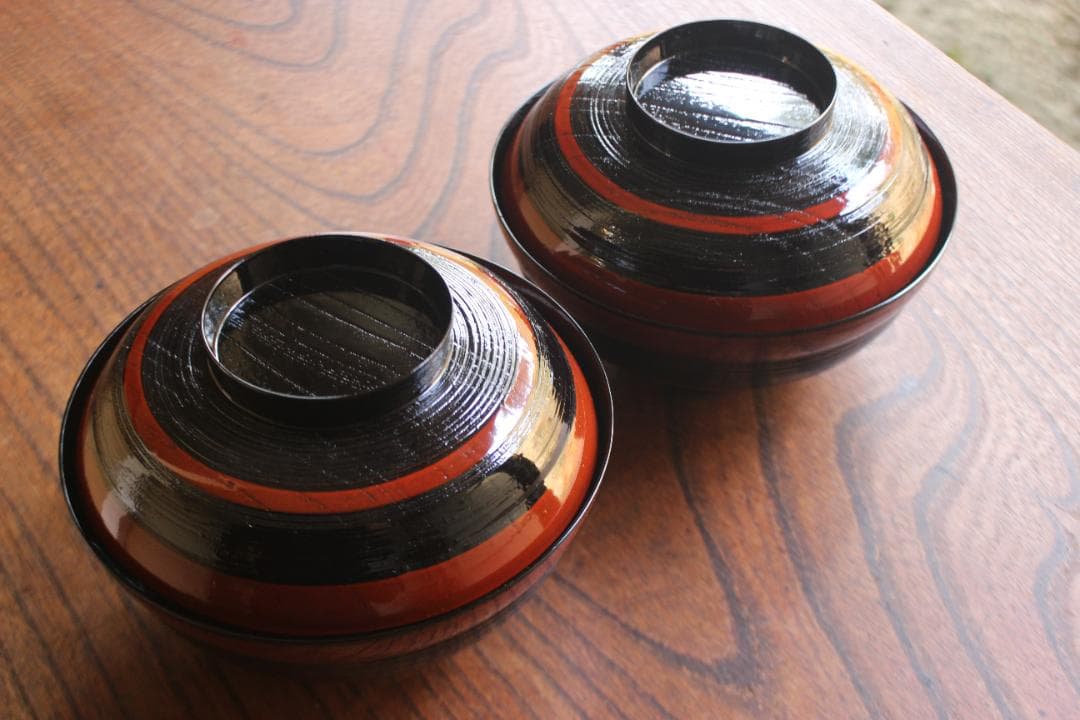 デッドストック！極上独塗分柿合わせに優美な見返雲錦蒔絵の映えるお椀2点（検山中塗 山中塗 カップ | 白檀 ダルマ | 二重構造 黒 | ウチキ