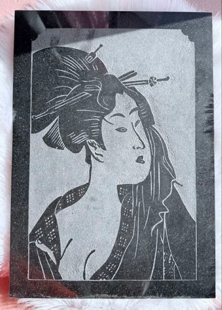 ヴィンテージ 和風美人図 石彫レリーフ 浮世絵風 7.6kg