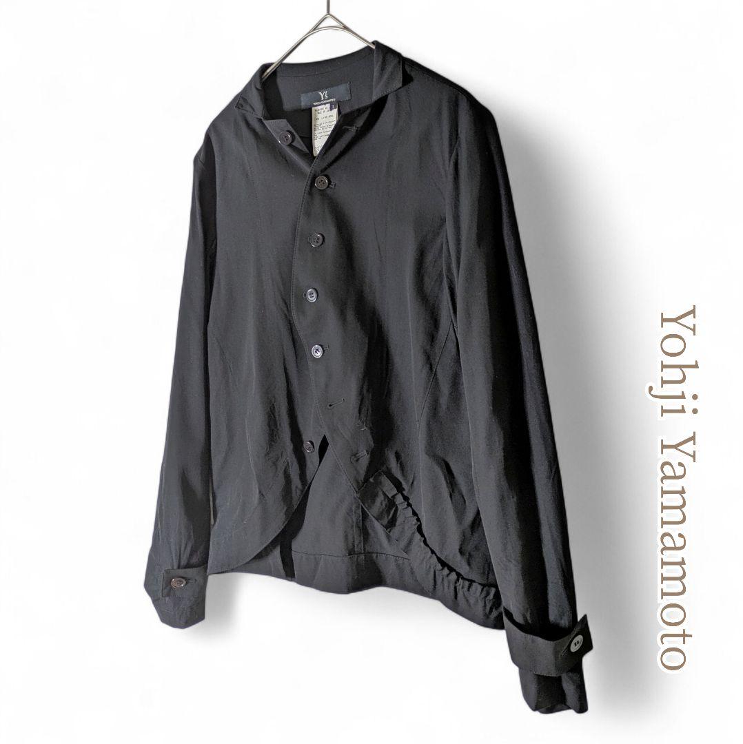 ワイズ ヨウジヤマモト／変形ウールシャツ ブラック フリル イレヘム ラウンド