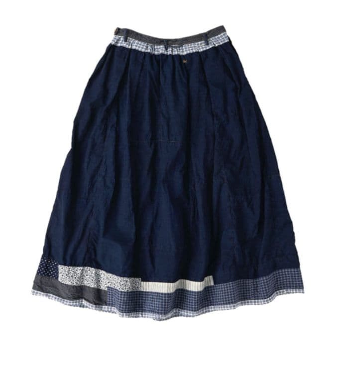45R45rpm タペットのパッチワークスカート（インディゴ）