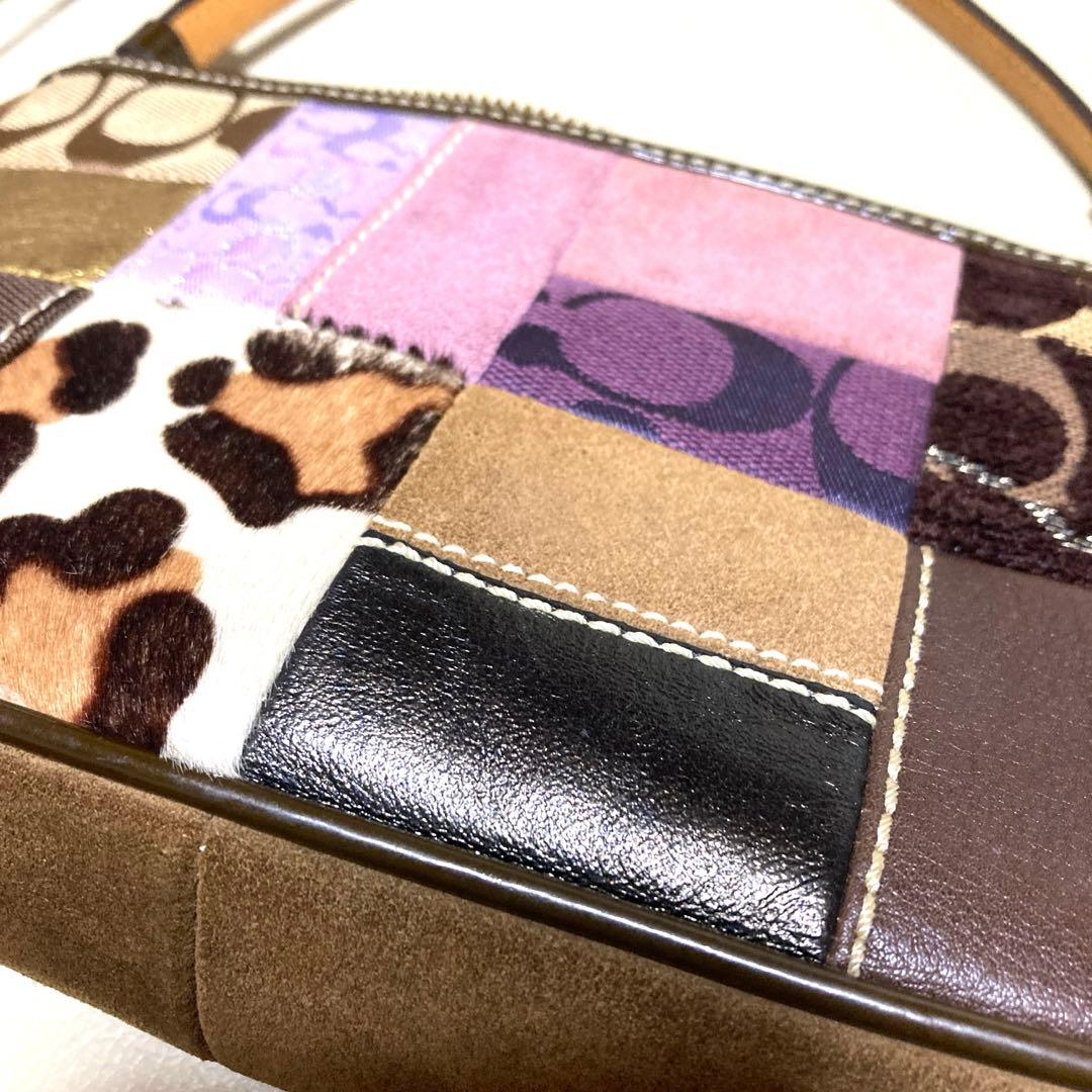 希少 美品 COACH コーチ アクセサリーポーチ ハラコ パッチワーク