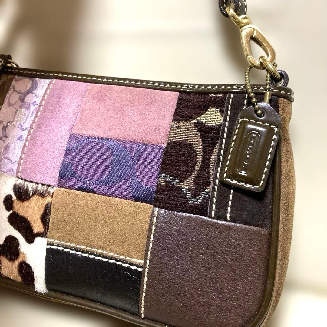 希少 美品 COACH コーチ アクセサリーポーチ ハラコ パッチワーク