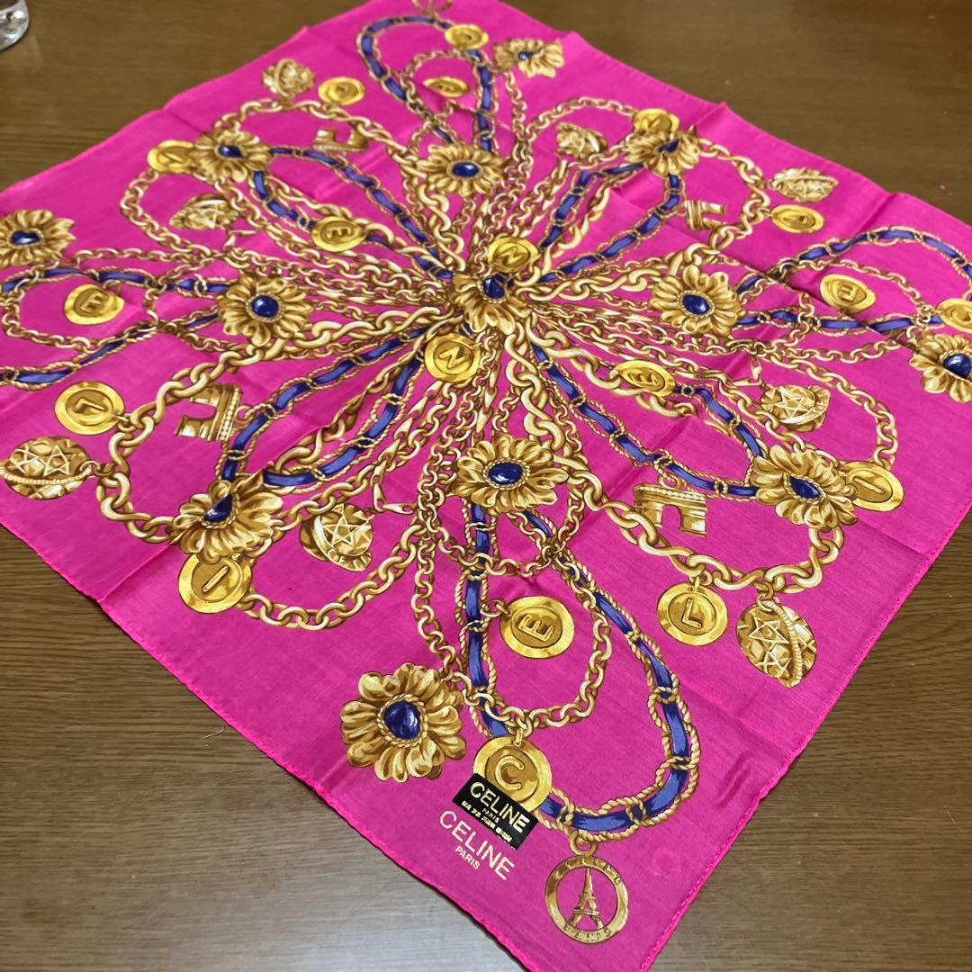 CELINE セリーヌ ハンカチ スカーフ チェーン柄 ピンク - メルカリ