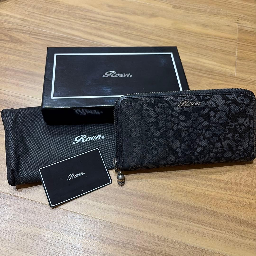 Roen レオパード柄 長財布 Roen（ロエン） 長財布 本革 ジップ ウォレット レザー ドクロ