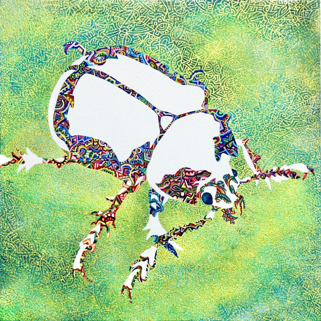 値下げ　原画　虫　昆虫　動物画　絵画　アクリル画　現代アート　細密画　一点物