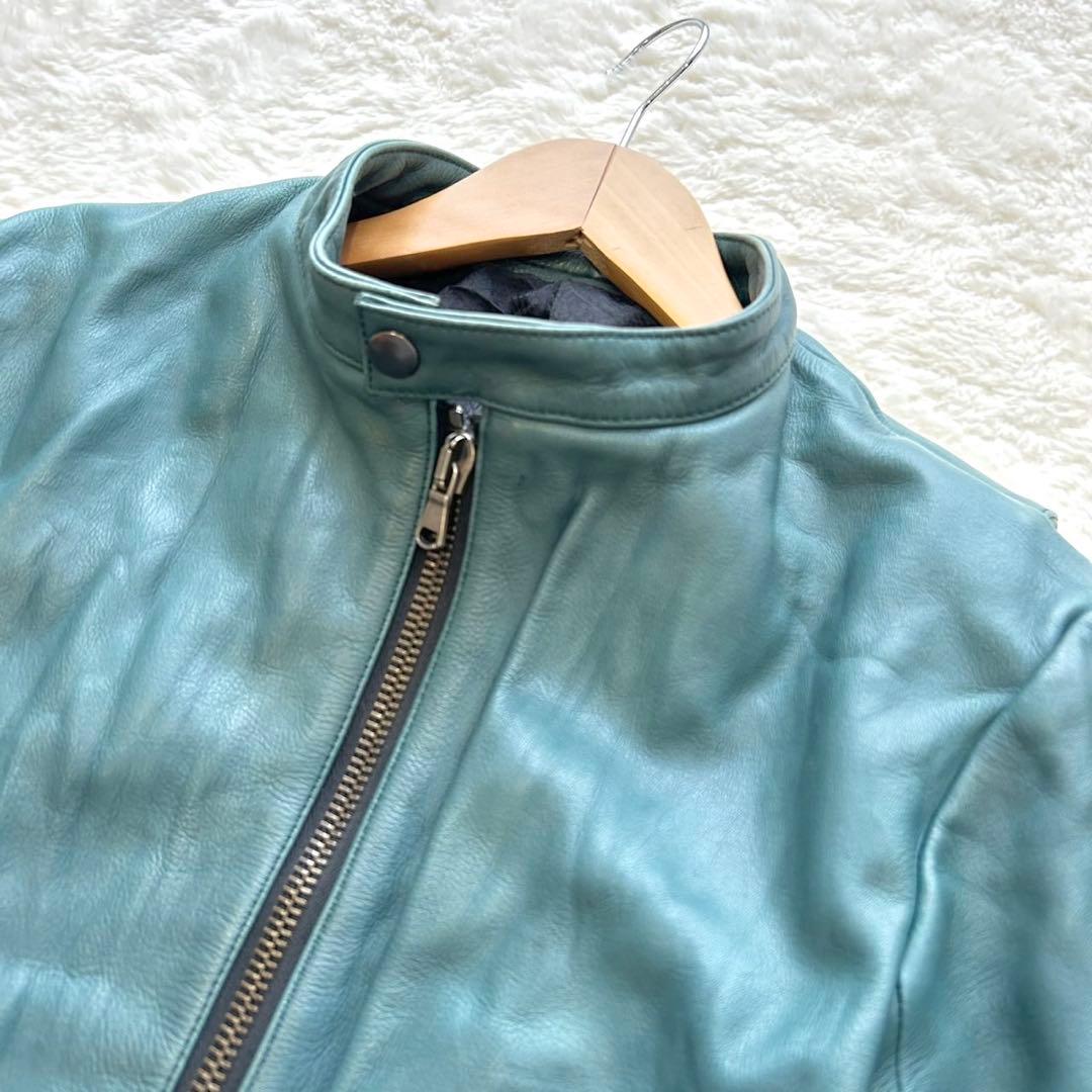 希少】SHELLAC カウレザー シングルライダース y2k ブルー 46