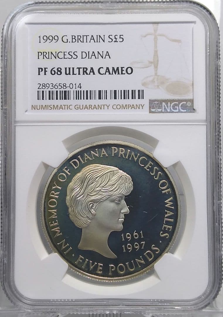 1999 イギリス ダイアナ妃追悼 £5 プルーフ銀貨 NGC PF68UC ③
