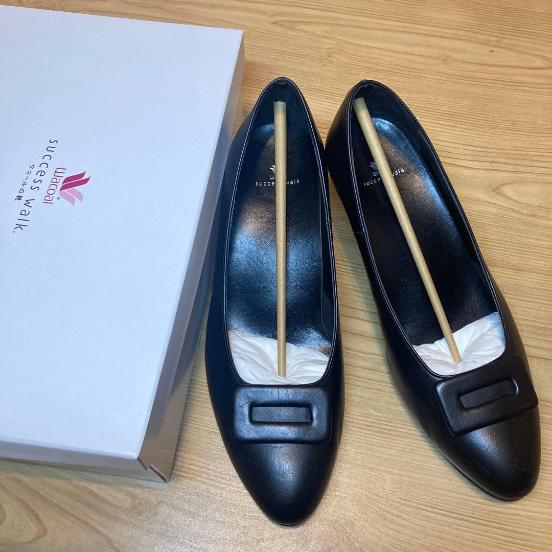 美品！Wacoal サクセスウォーク黒 バックル付き パンプス EE 24.5 success walk ワコール Wacoal サクセスウォーク 5センチヒール