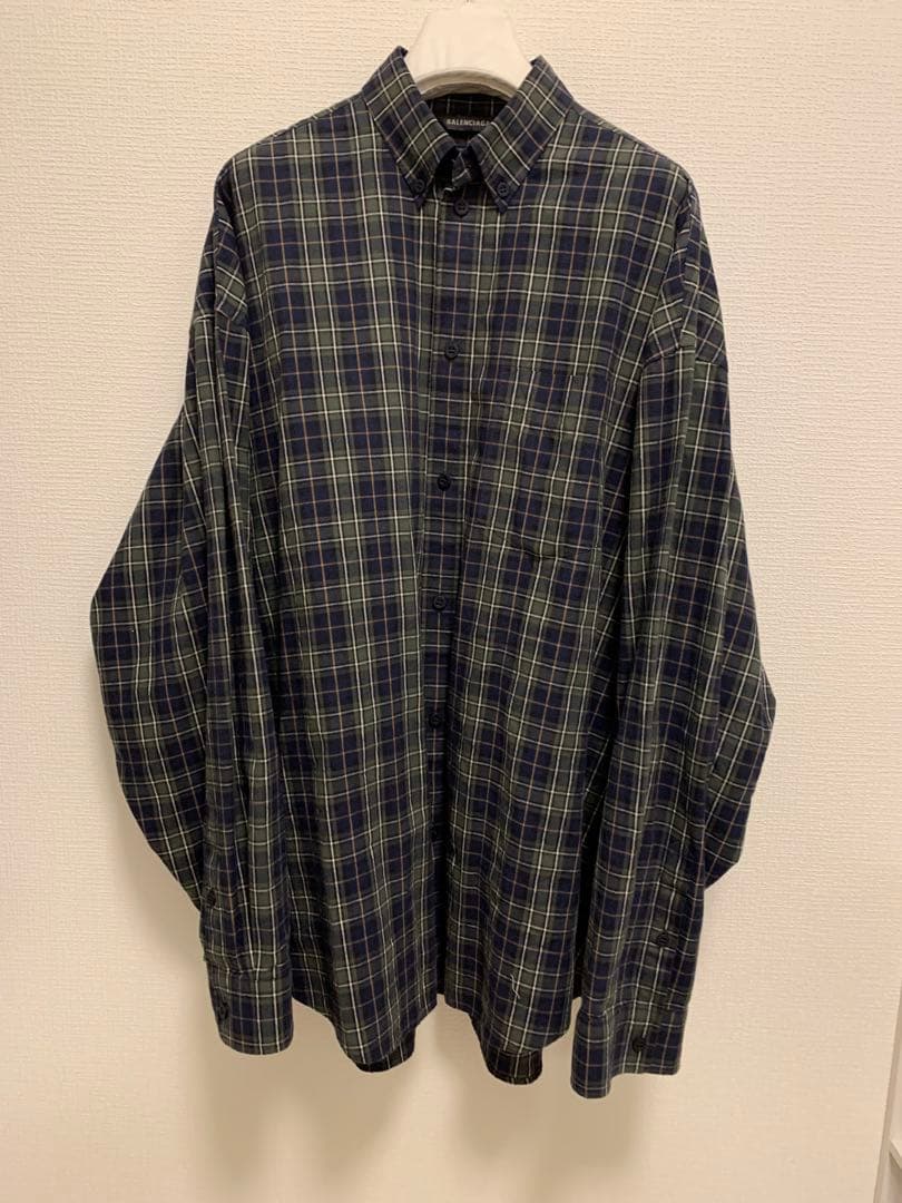 極美中古　バレンシアガ　オーバーサイズ　バックロゴ　チェック　フランネルシャツ