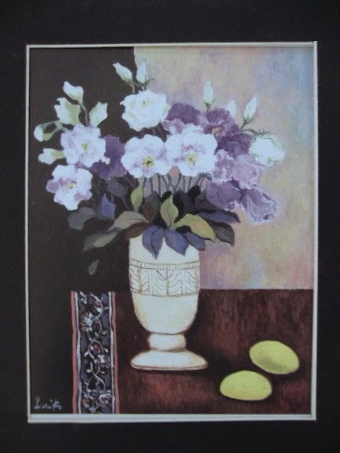 首藤百合子、【トルコ桔梗】、希少な画集画、新品高級額 額装付、状態良好