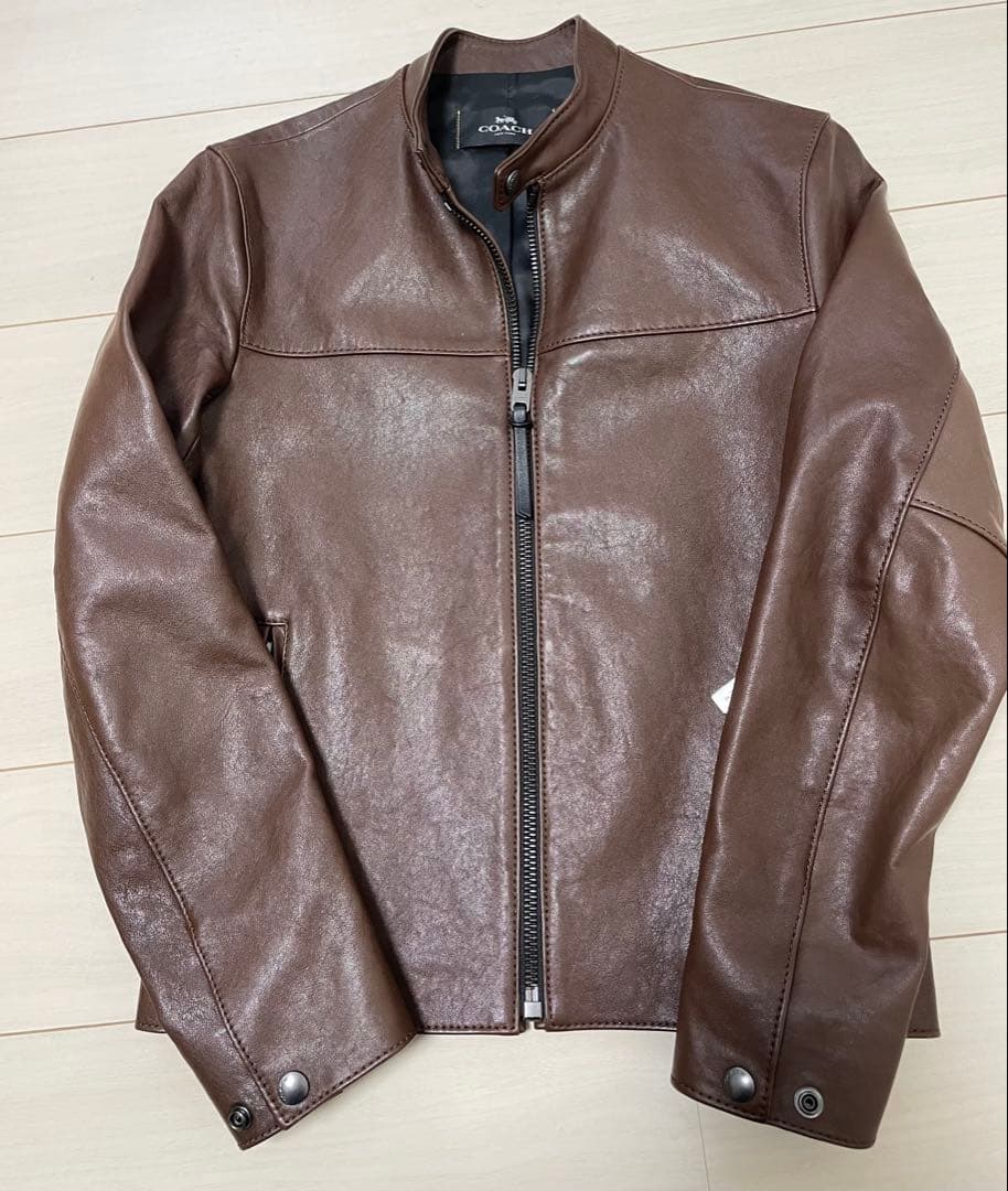 COACH F33779 羊革 ブラウン シングルライダースジャケットXS