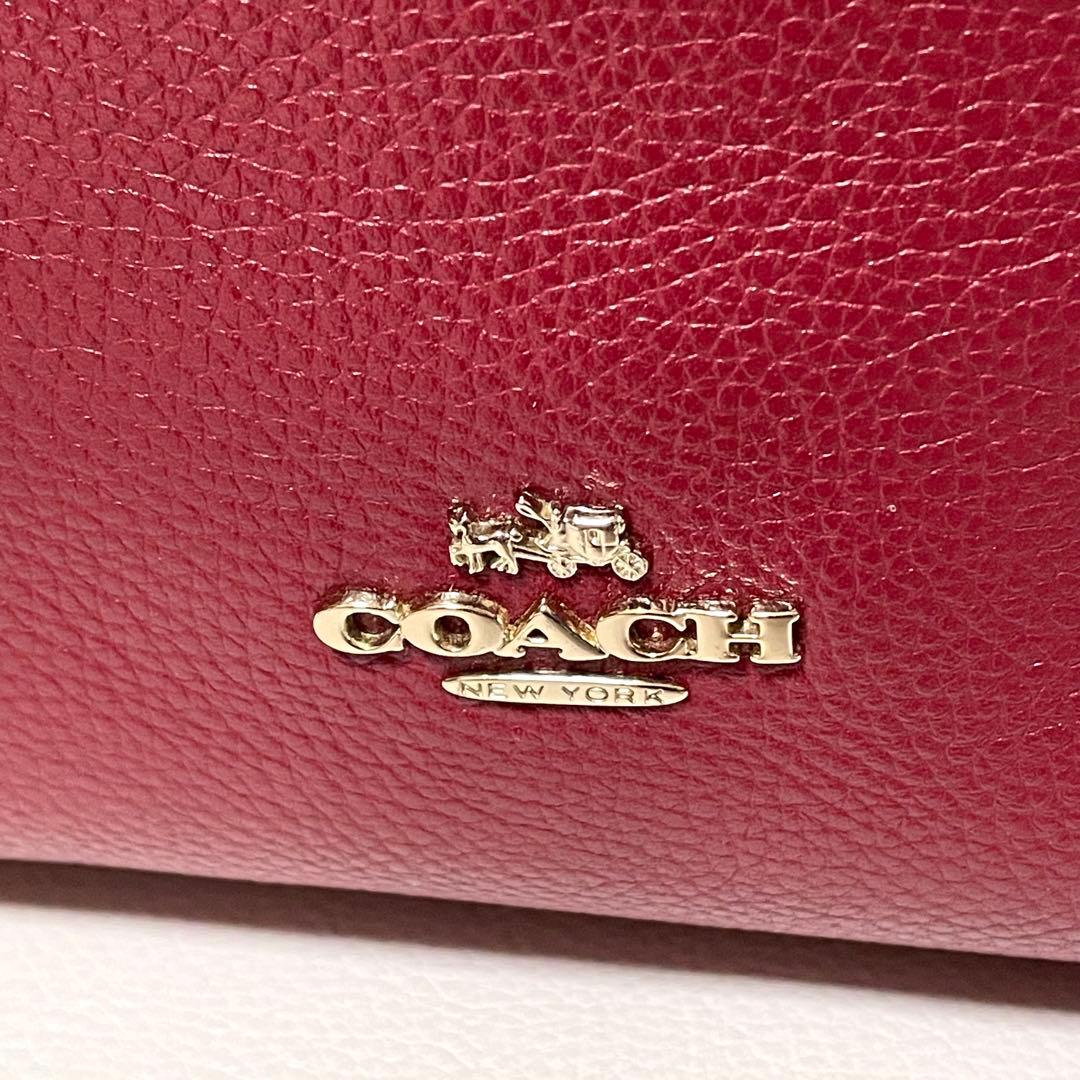 美品 コーチ ショルダーバッグ 2way 35983 レザー シボ革 ボルドー