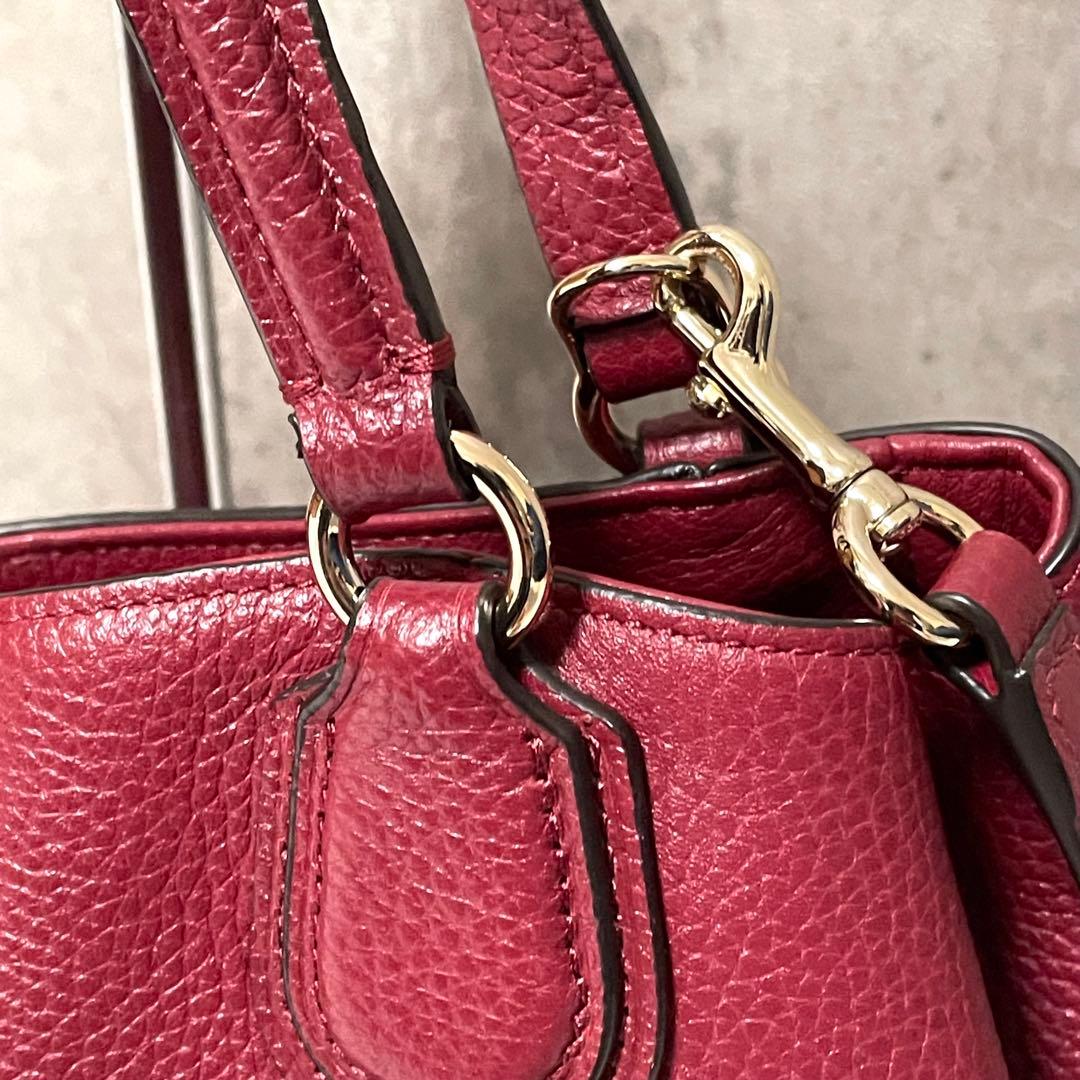 美品 コーチ ショルダーバッグ 2way 35983 レザー シボ革 ボルドー