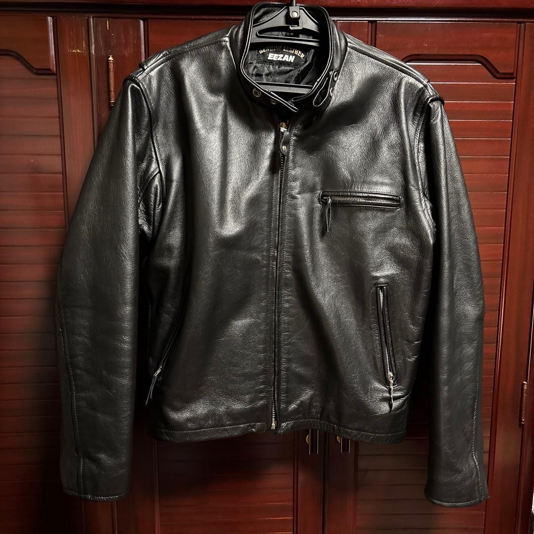 本革シングルライダースジャケット・sizeL(44) ブラック 牛革 ダブルライダースジャケット メンズ ブラック XS/S/M/L/LL/3L/4L