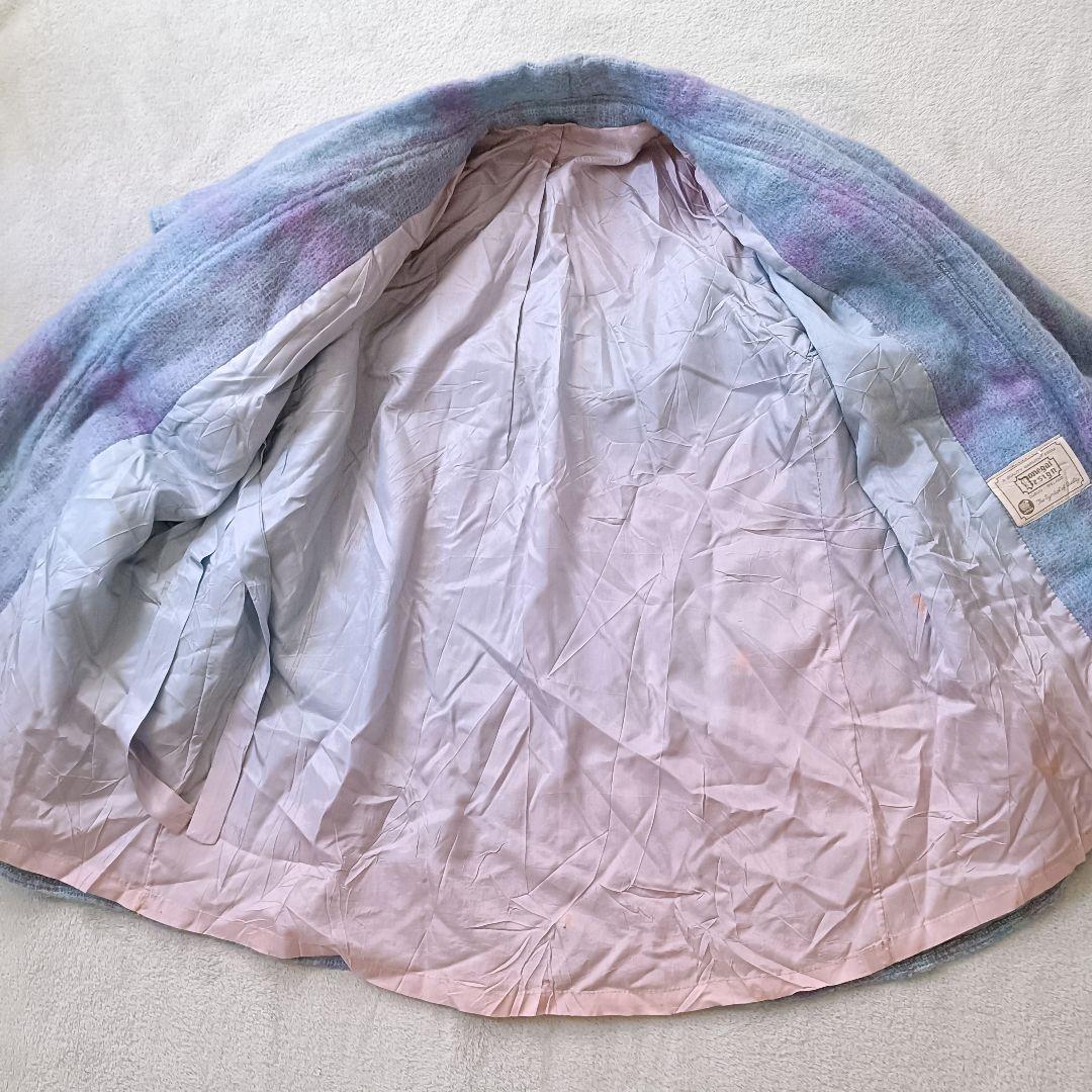 アイルランド製 モヘア混 チェック柄 ケープ風コート ヴィンテージ古着