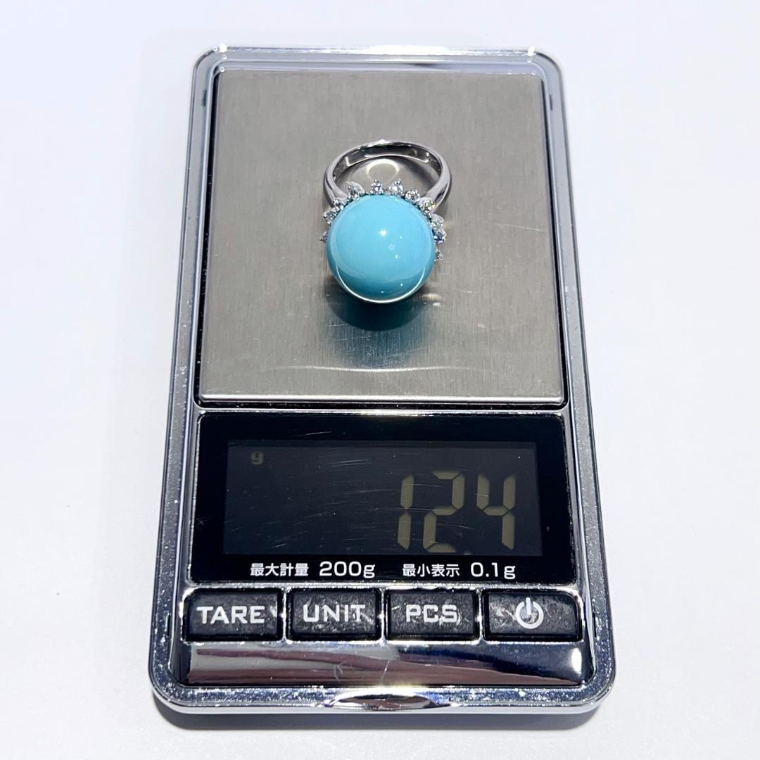 Pt900 天然 ナチュラル ターコイズ ダイヤ リング 鑑別 12.4g 美品