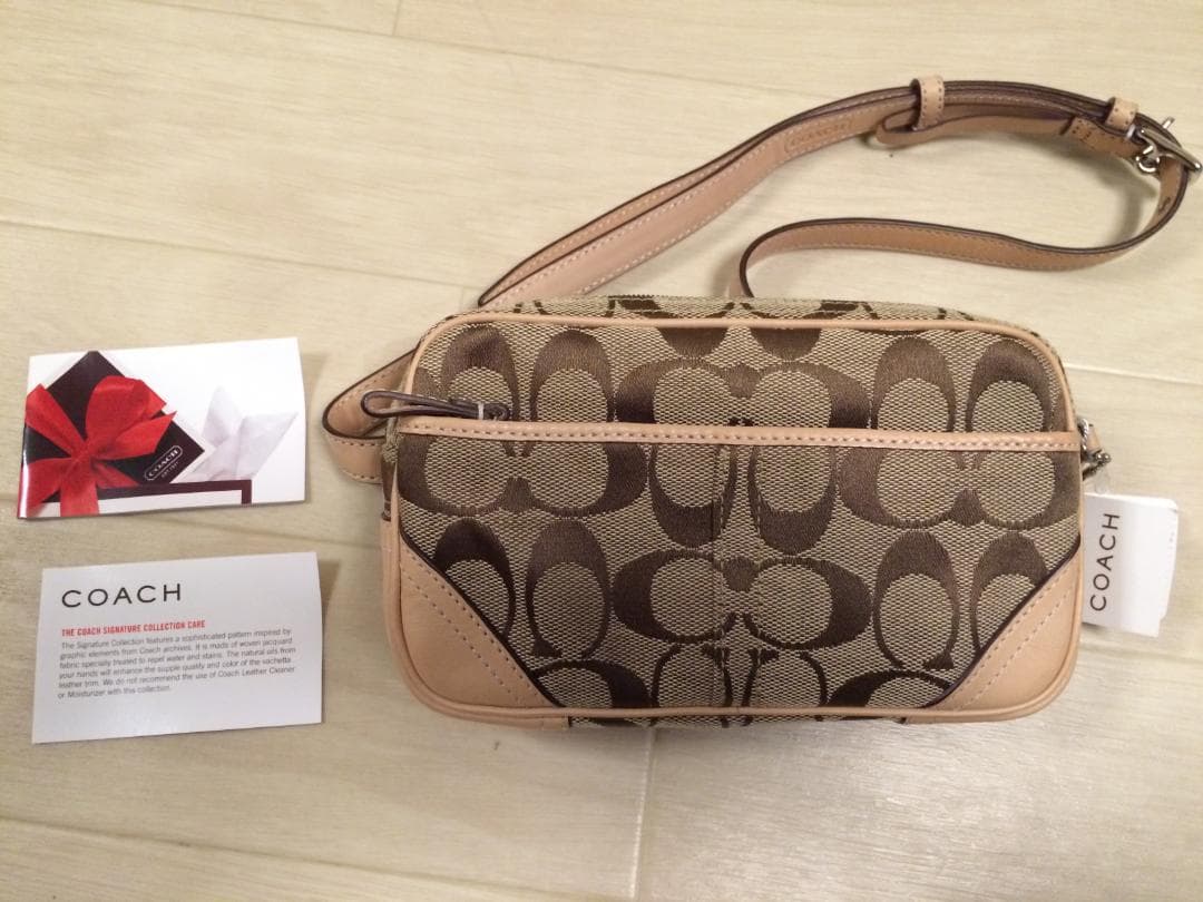 新品コーチcoachウエストポーチバッグケースかばんシグネチャーベージュ