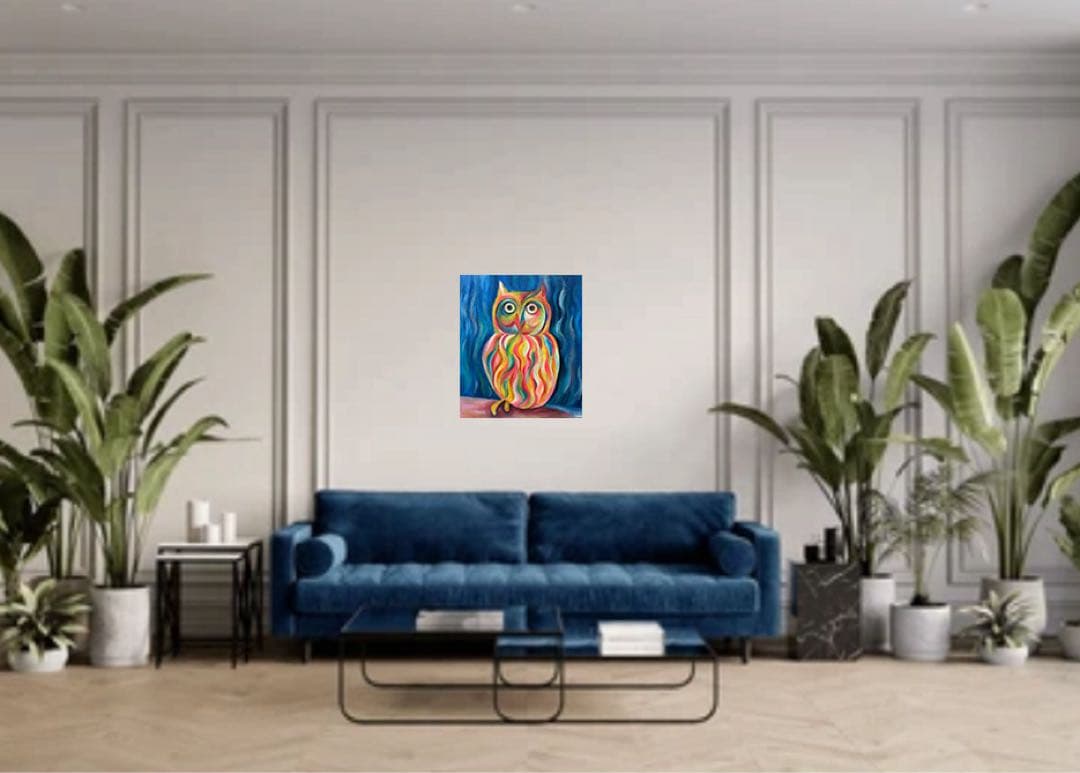 幸運を呼ぶフクロウART・油絵・原画・油彩画・インテリア・アニマル