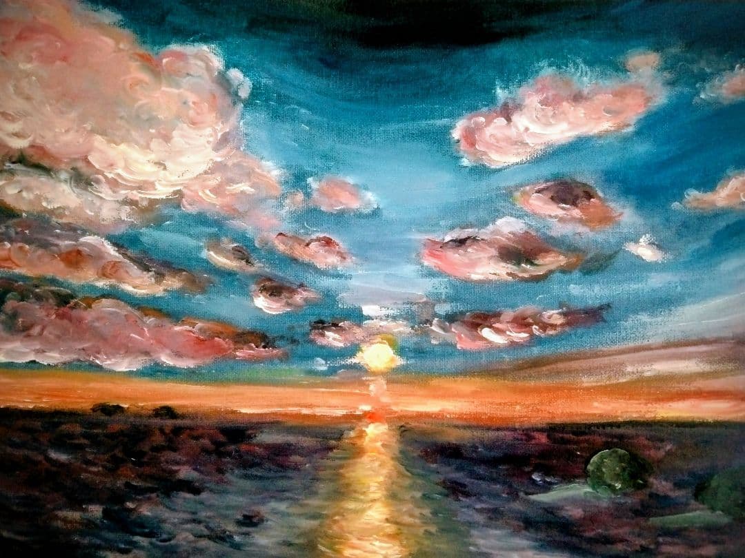 夜明けの海 油絵 - メルカリ