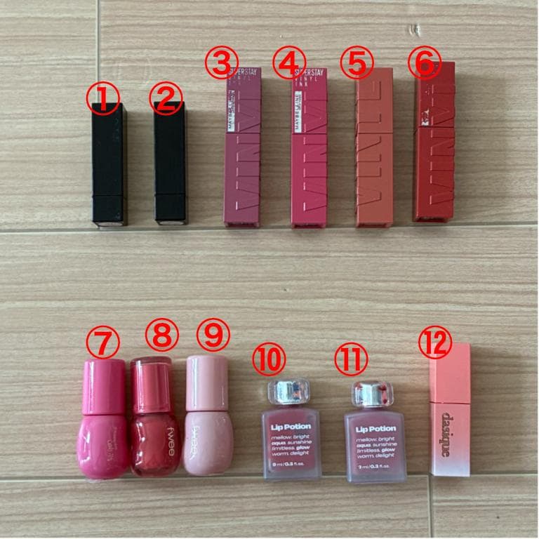 リップ12本セット 【メイベリン、fwee、dasique、KATE】