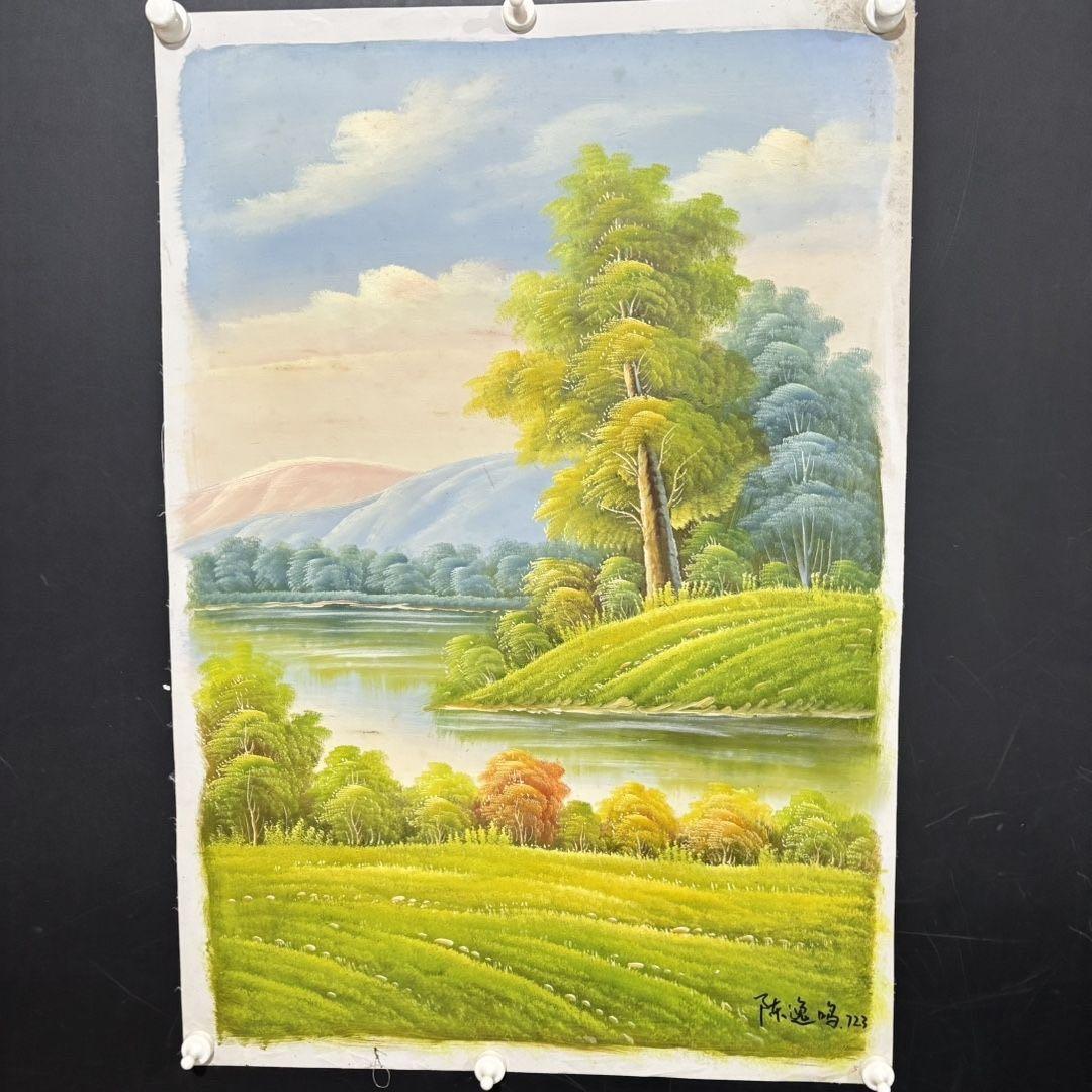 手描き 水彩油画 風景画 陳逸飛 作品図 中国絵画 約70×100cm 未表装