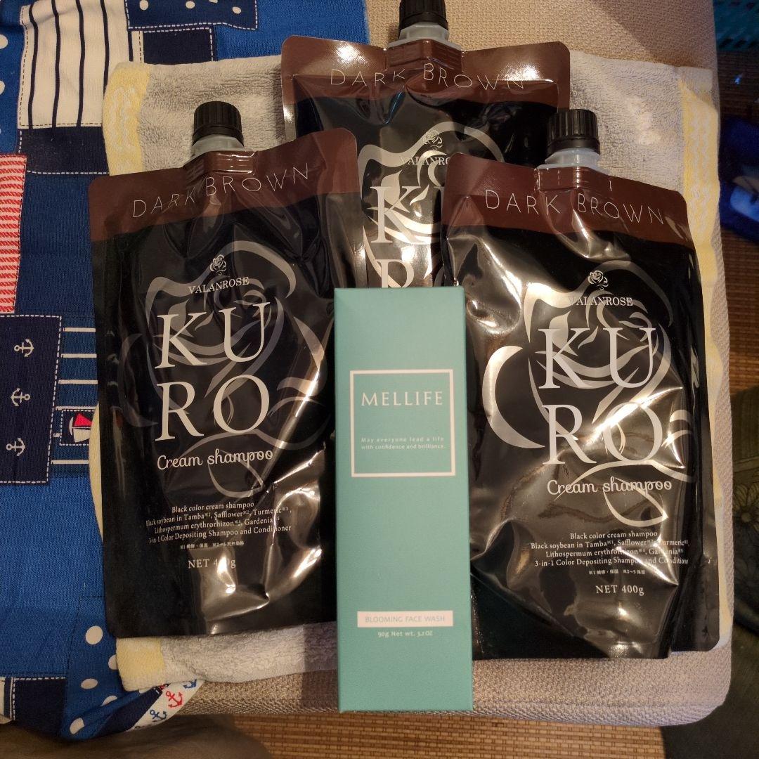 KURO ダークブラウン クリームシャンプー 400g 3本·メリフの洗顔料