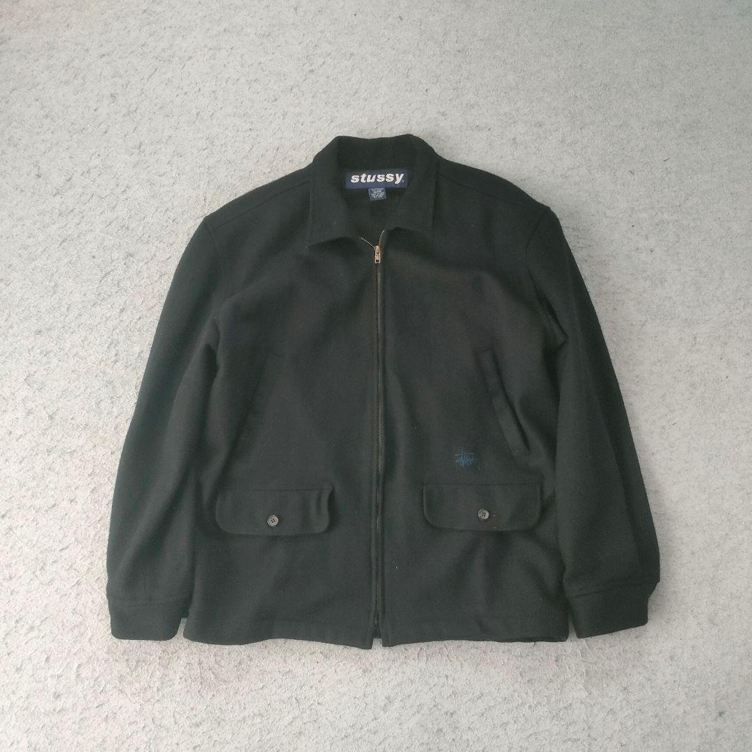 Stussy ウール ジャケット ブラック 刺繍ロゴ sports 90s