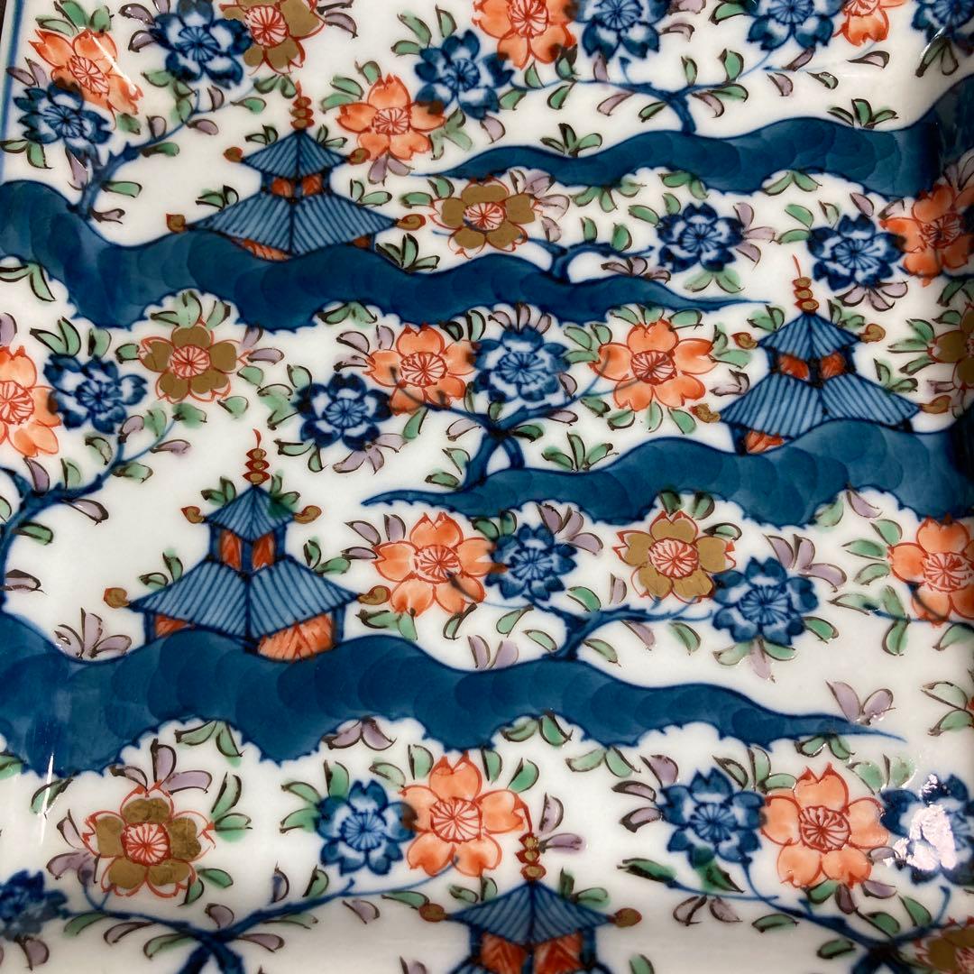 源右衛門】古伊万里の伝統 舘林源右衛門作 染錦古伊万里楼閣桜図 角