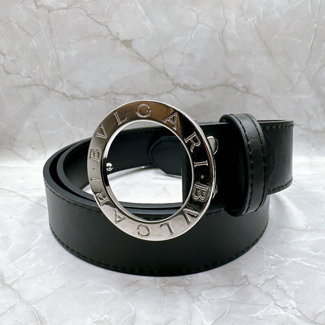 美品 ブルガリ ビーゼロワン ロゴマニアサークル ベルト シルバー金具 ブラック